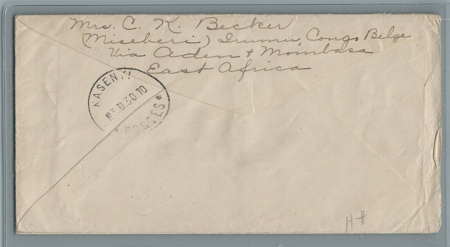 USA to BELGIAN CONGO EAST AFRICA 1930 VINTAGE COVER w/ STAMP