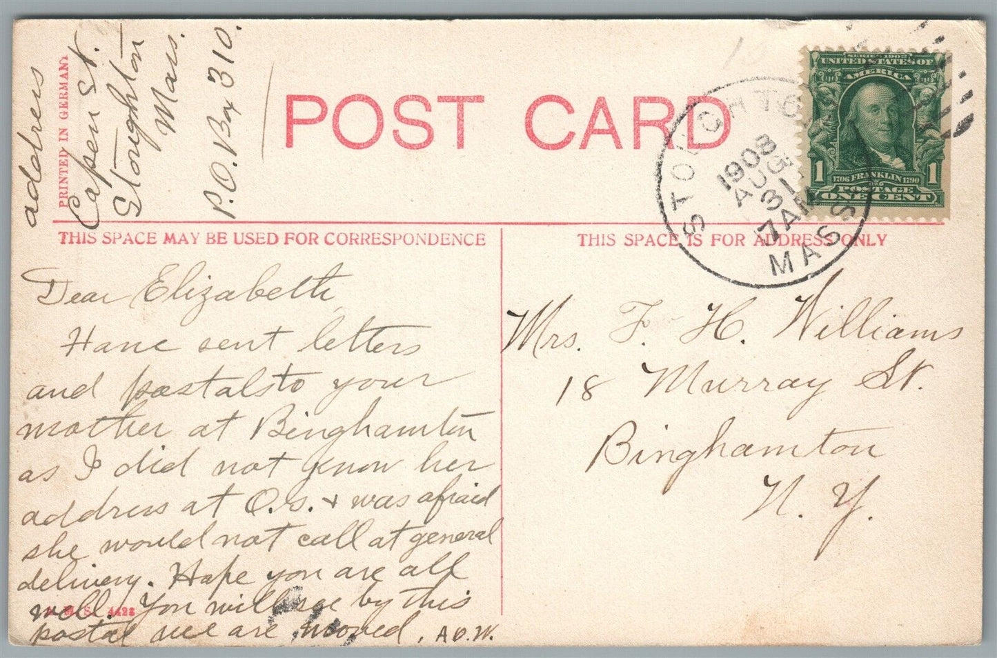 STOUGHTON MA WASHINGTON STREET ANTIQUE POSTCARD