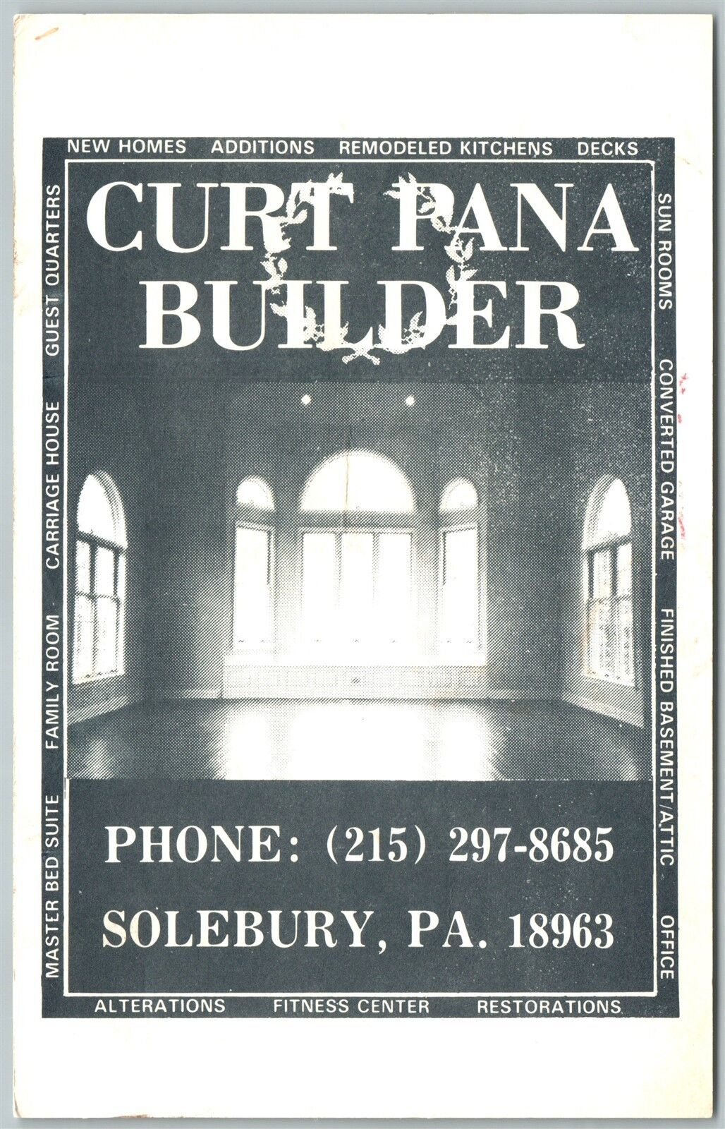 SOLEBURY PA CURT PANA BUILDERS ADVERTISING VINTAGE POSTCARD