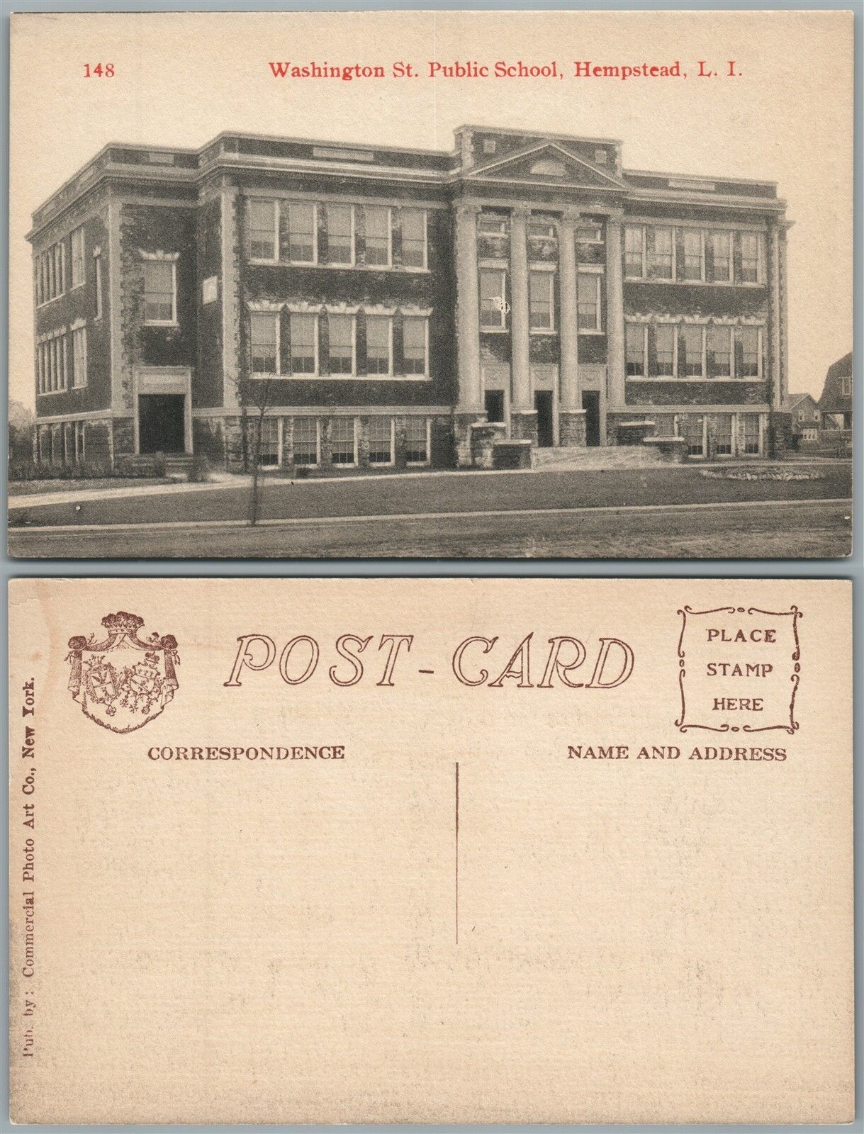 LONG ISLAND HEMPSTEAD N.Y. WASHINGTON ST. PUBLIC SCHOOL VINTAGE POSTCARD