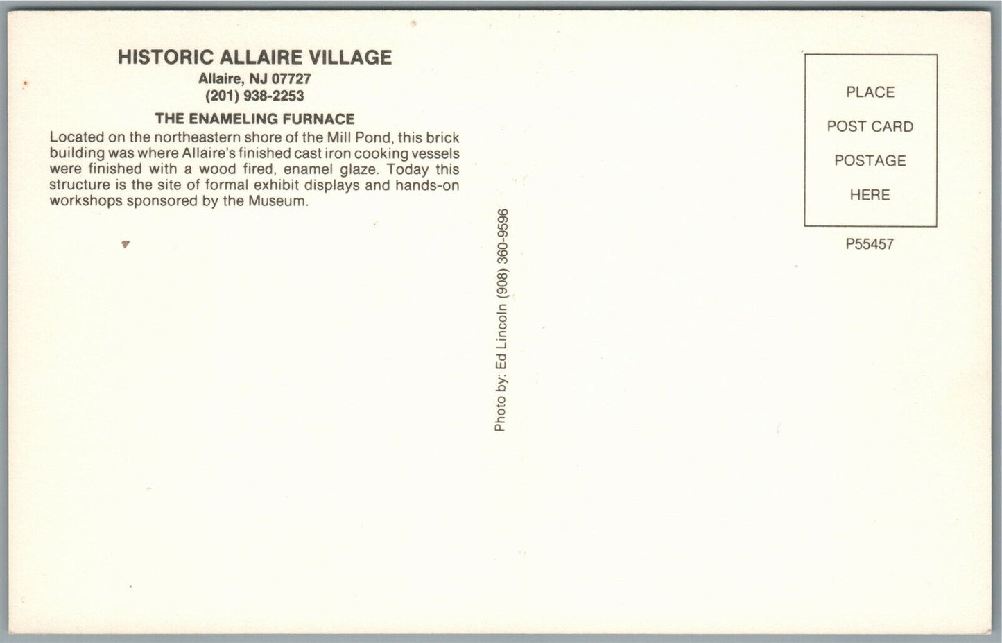 ALLAIRE NJ HISTORIC VILLAGE VINTAGE POSTCARD
