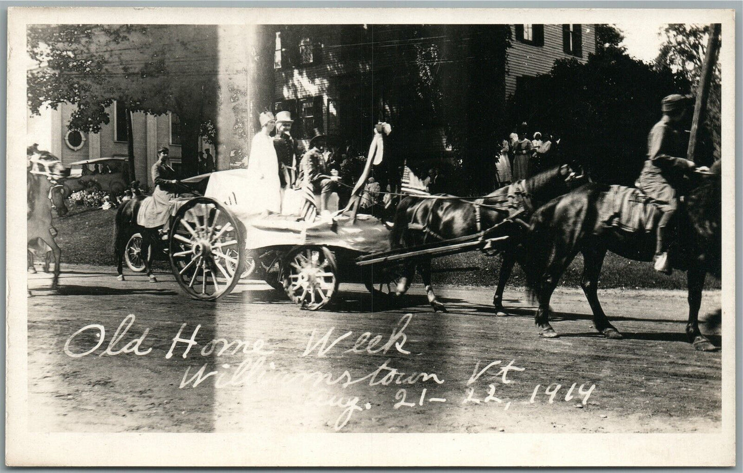 WILLIAMSTOWN VT OLD HOME WEEK PATRIOTIC PARADE ANTIQUE REAL PHOTO POSTCARD RPPC