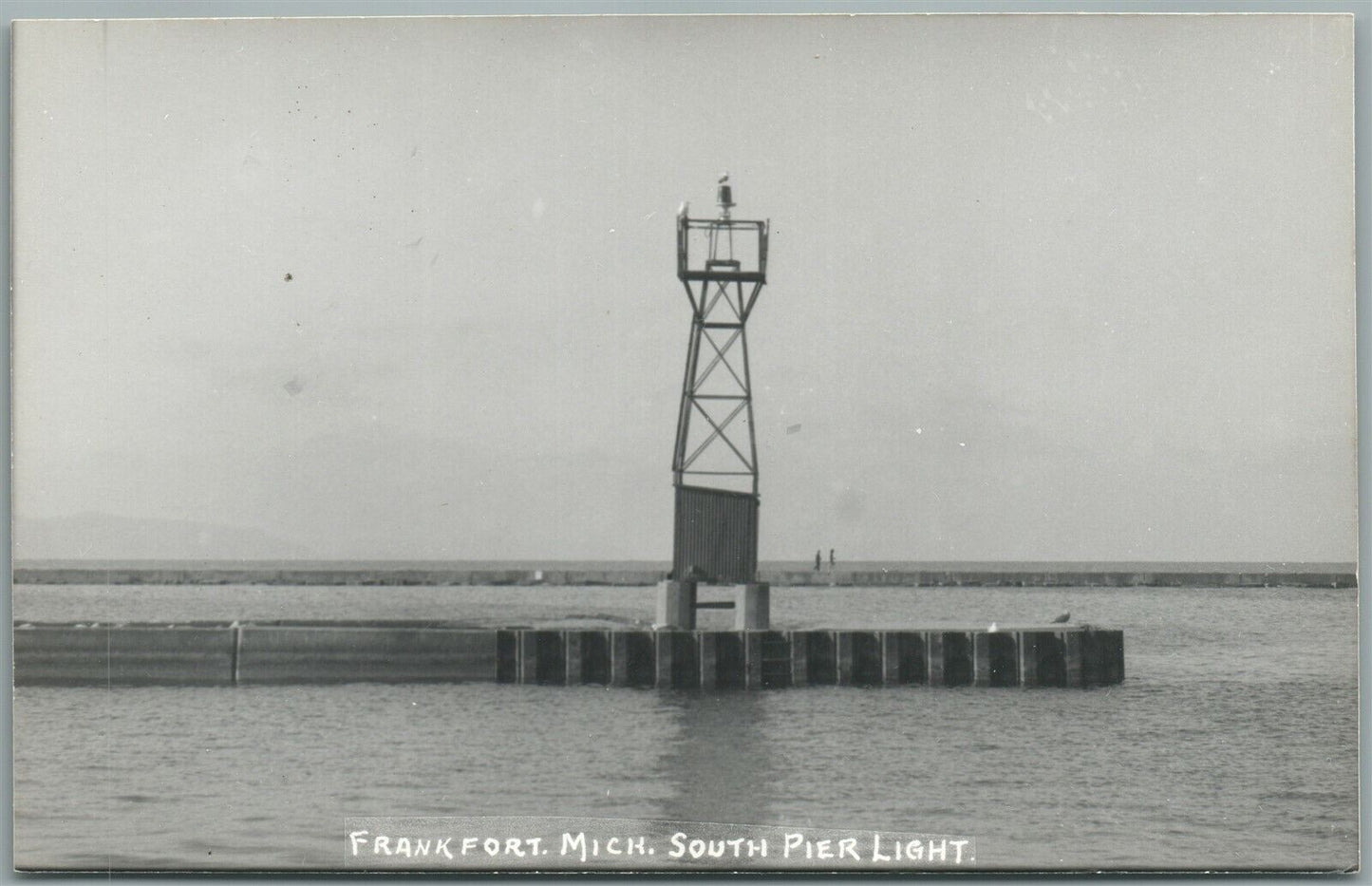 FRANKFORT MI SOUTH PIER LIGHT HOUSE VINTAGE REAL PHOTO POSTCARD RPPC