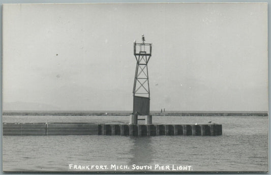 FRANKFORT MI SOUTH PIER LIGHT HOUSE VINTAGE REAL PHOTO POSTCARD RPPC