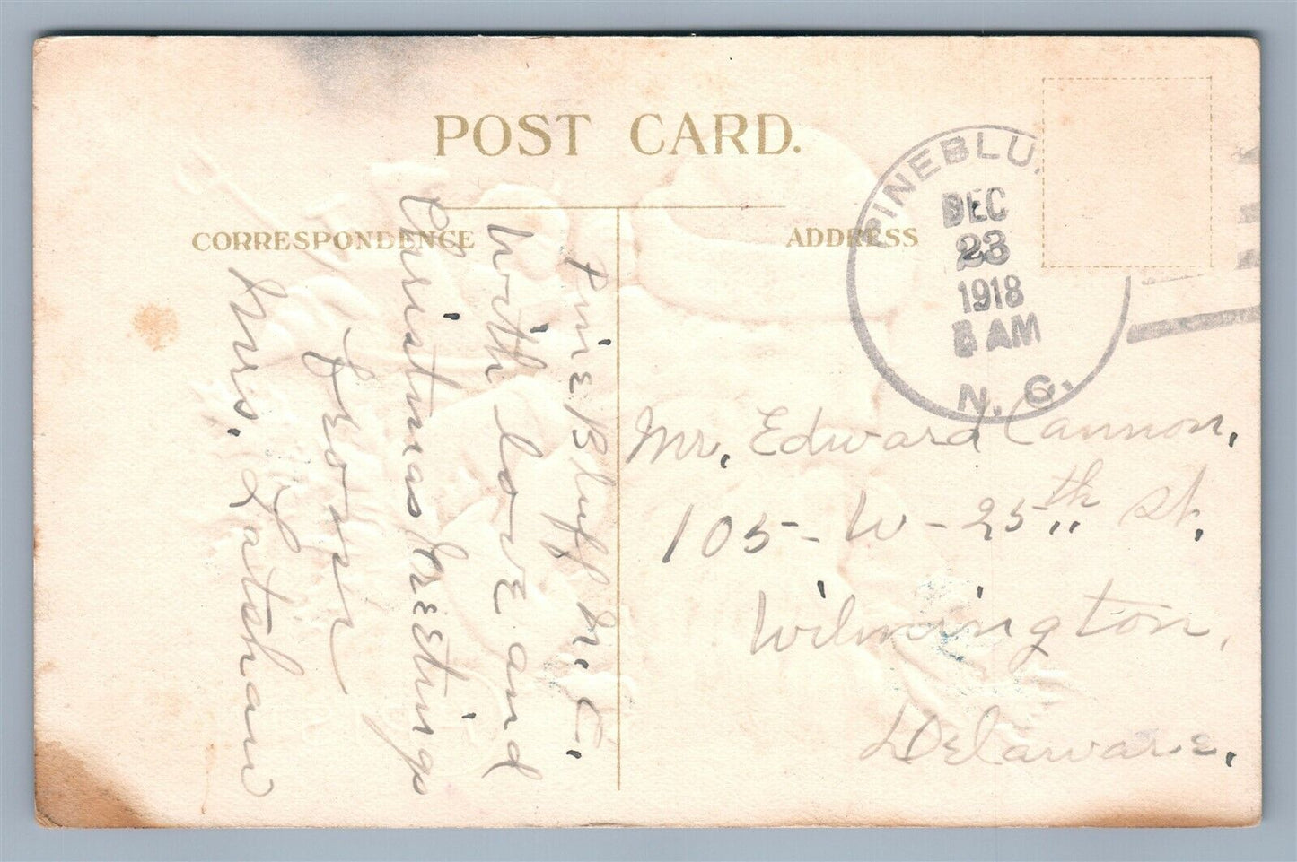 SANTA w/ TOYS CHRISTMAS ANTIQUE EMBOSSED POSTCARD NASH series C-147