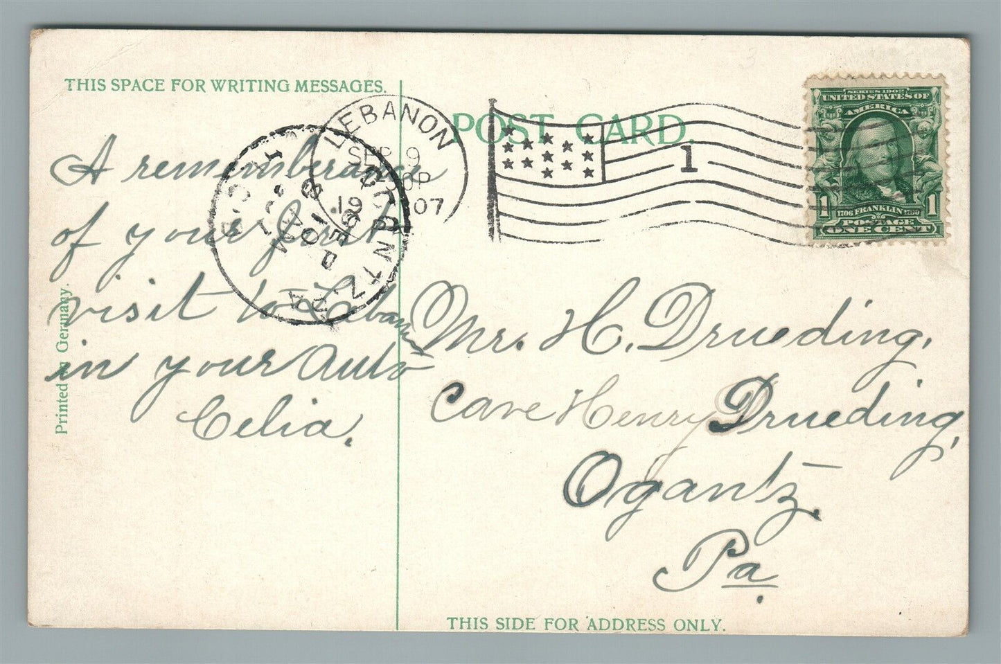 LEBANON PA POST OFFICE ANTIQUE POSTCARD