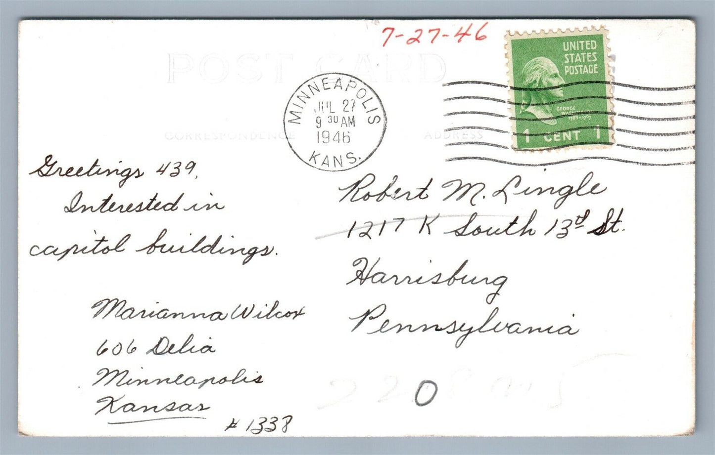 MINNEAPOLIS KS SOLOMON RIVER 1946 VINTAGE REAL PHOTO POSTCARD RPPC