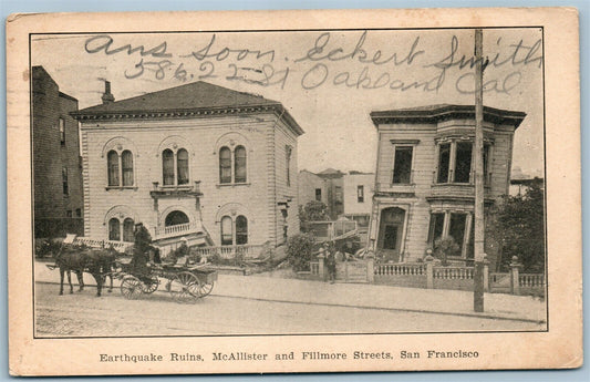 SAN FRANCISCO CA EARTHQUAKE RUINS McALLISTER & FILLMORE STREETS ANTIQUE POSTCARD