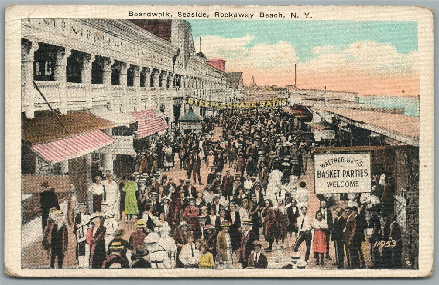 ROCKAWAY BEACH NY BOARDWALK SEASIDE ANTIQUE POSTCARD
