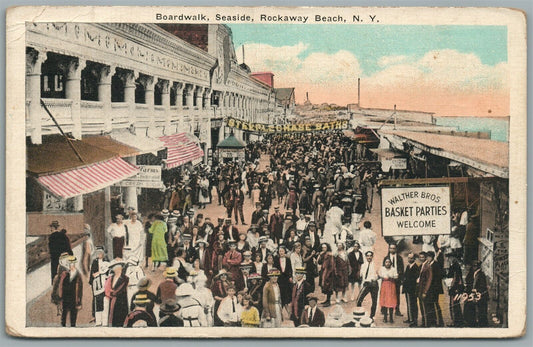 ROCKAWAY BEACH NY BOARDWALK SEASIDE ANTIQUE POSTCARD