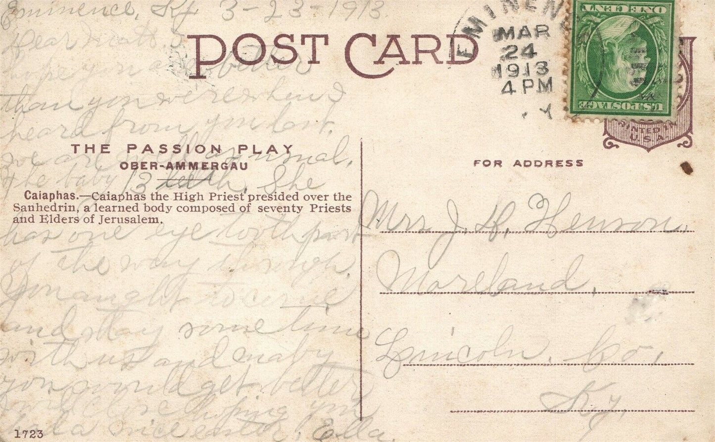 CAIAPHAS JEWISH HIGH PRIEST 1913 ANTIQUE POSTCARD Judaica