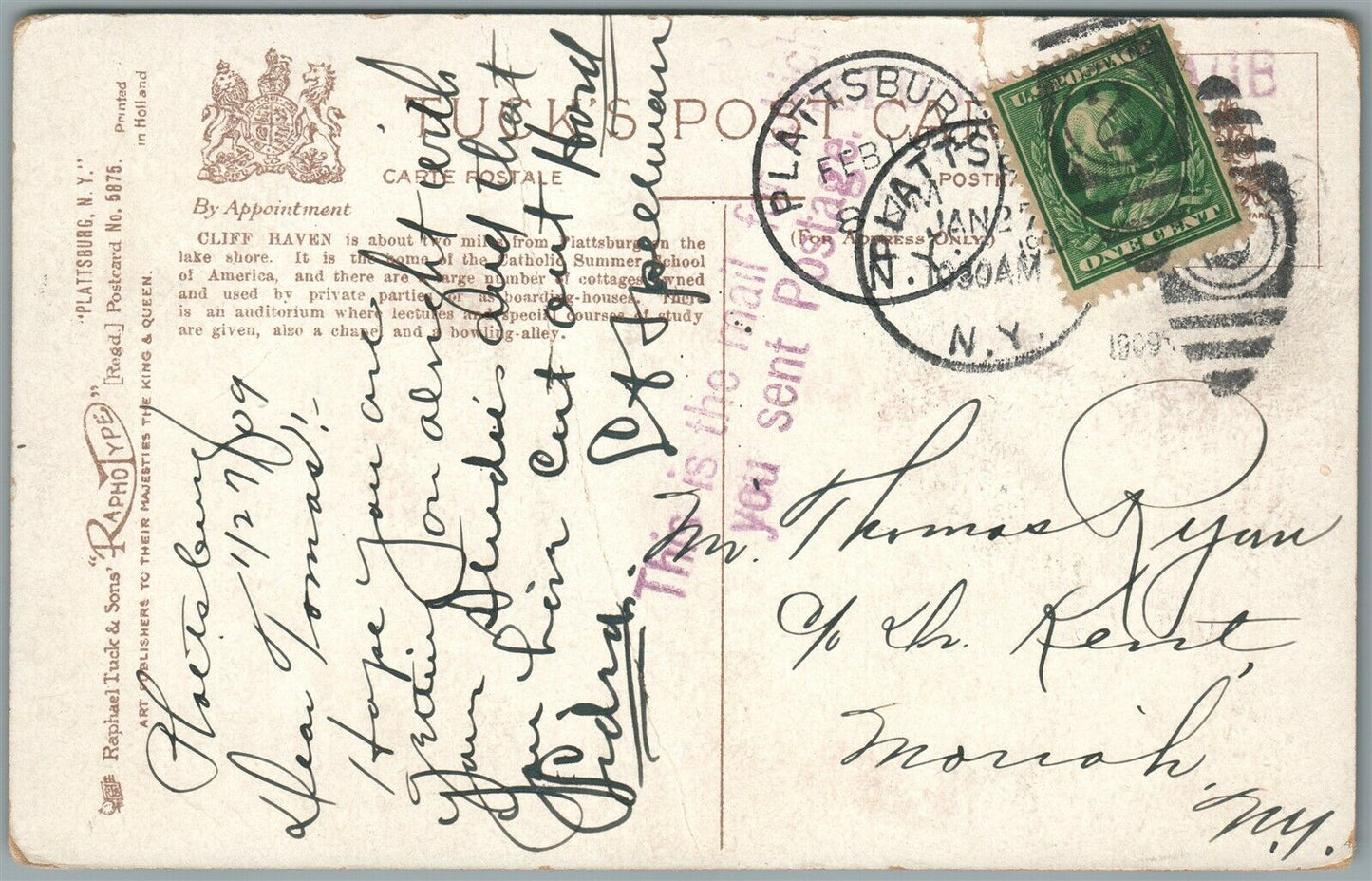 PLATTSBURG NY CLIFF HAVEN ANTIQUE POSTCARD