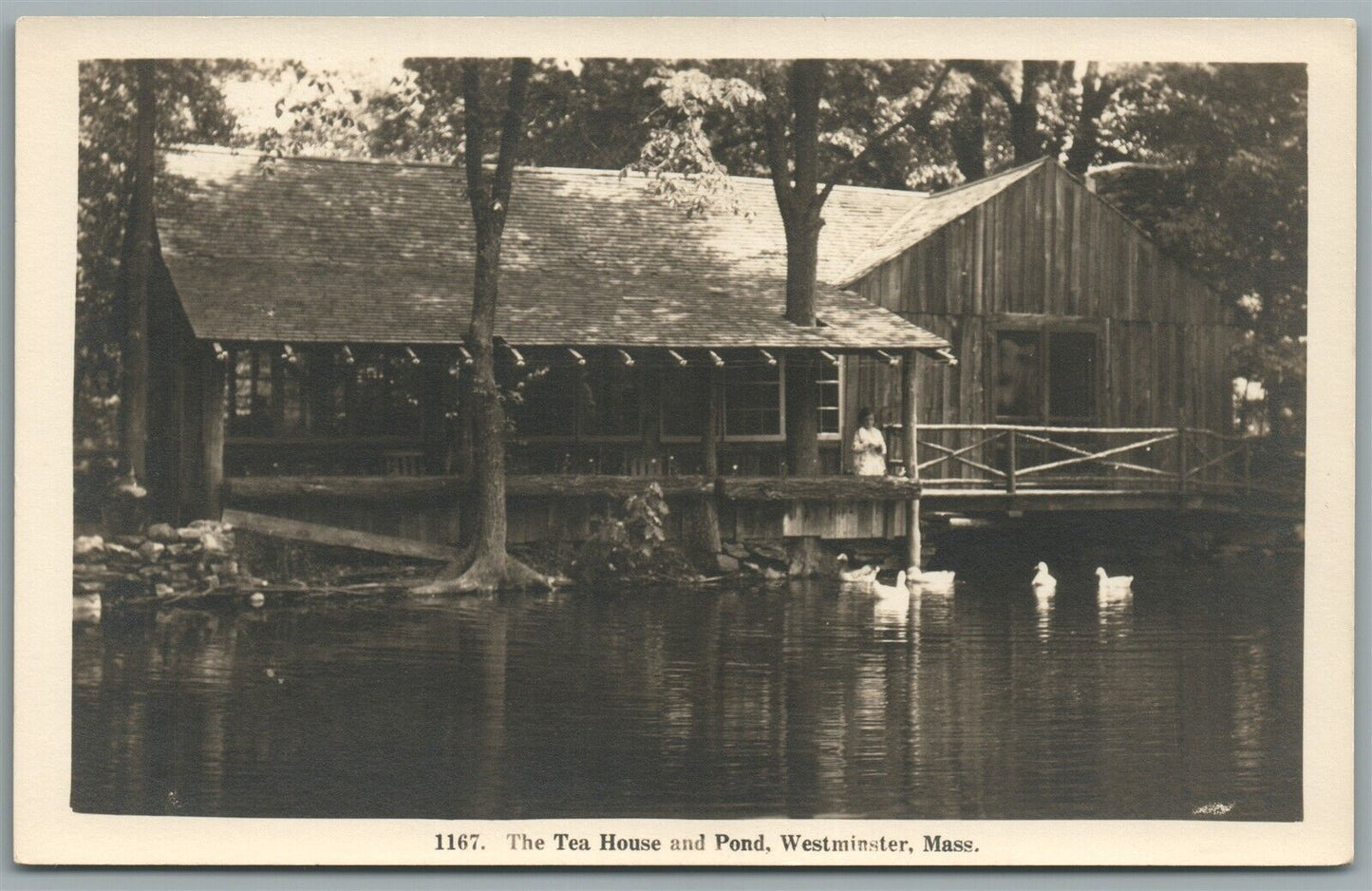 WESTMINSTER MA TEA HOUSE & POND ANTIQUE REAL PHOTO POSTCARD RPPC