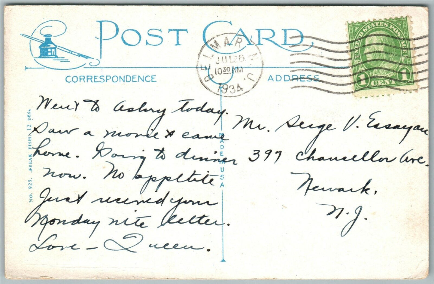 EXAGGERATED FISHING 1934 VINTAGE POSTCARD CARLOAD OF FISH