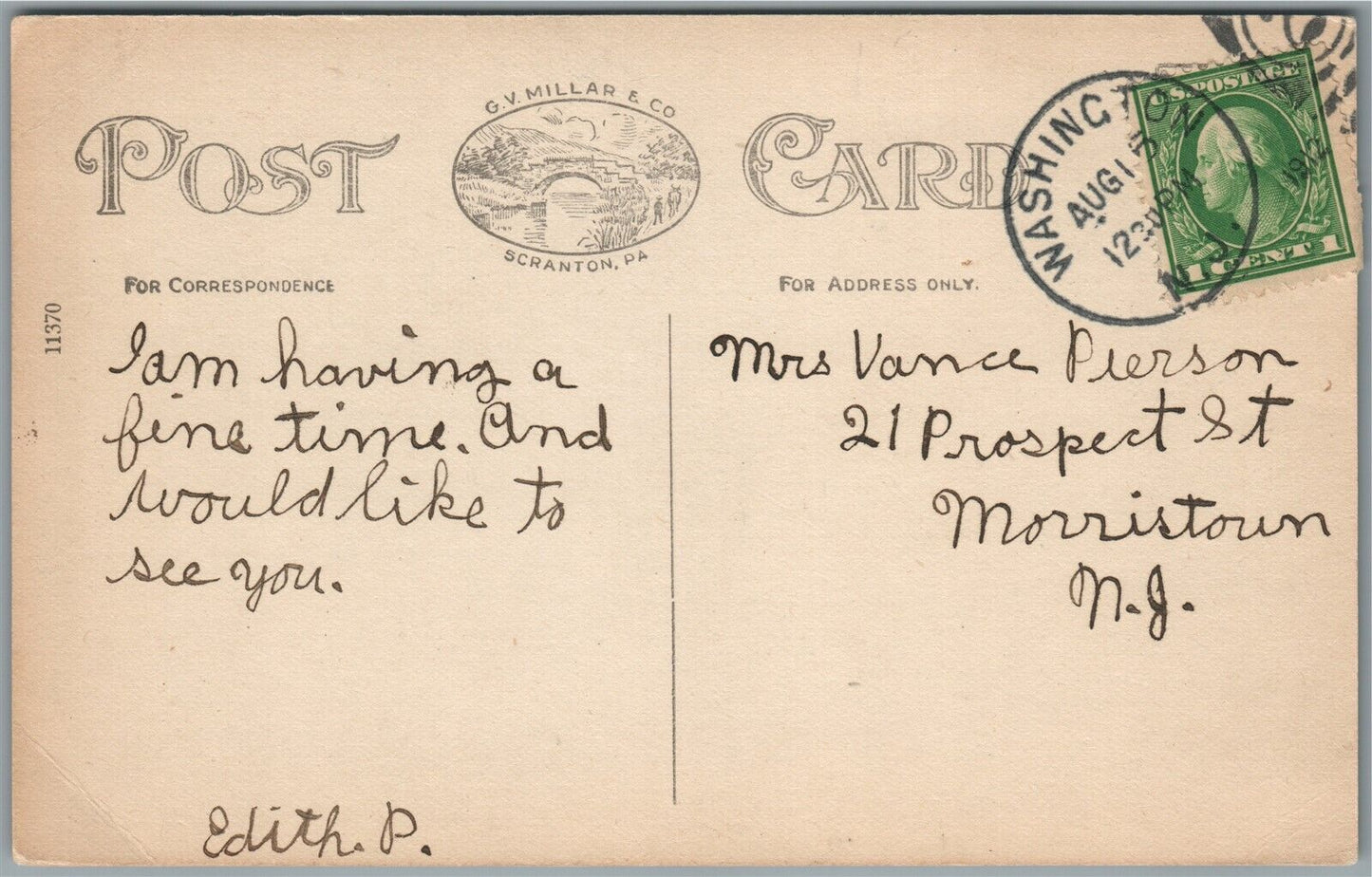 WASHINGTON NJ POST OFFICE ANTIQUE POSTCARD