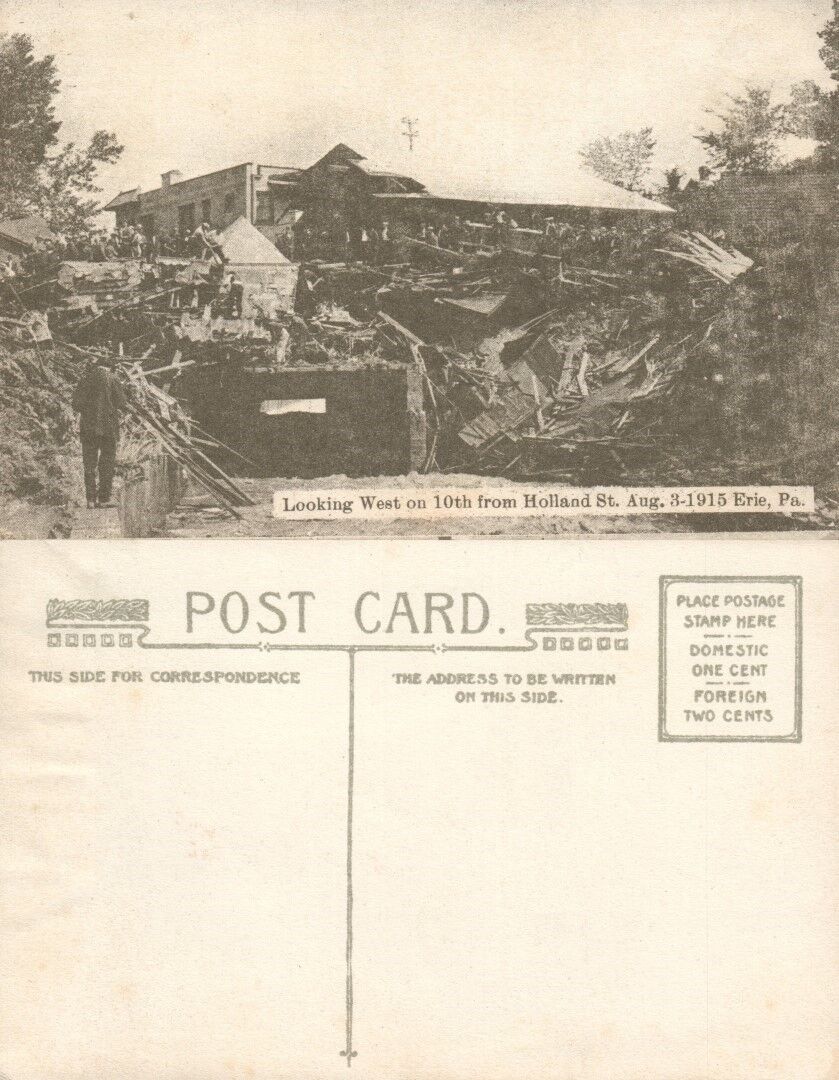 ERIE PA 10th TO HOLLAND STREET 1915 FLOOD ANTIQUE POSTCARD