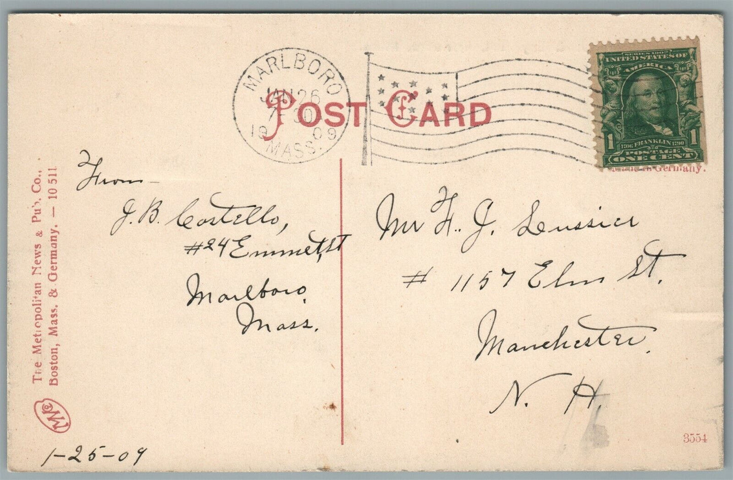 MARLBORO MA MAIN STREET & CITY HALL ANTIQUE POSTCARD