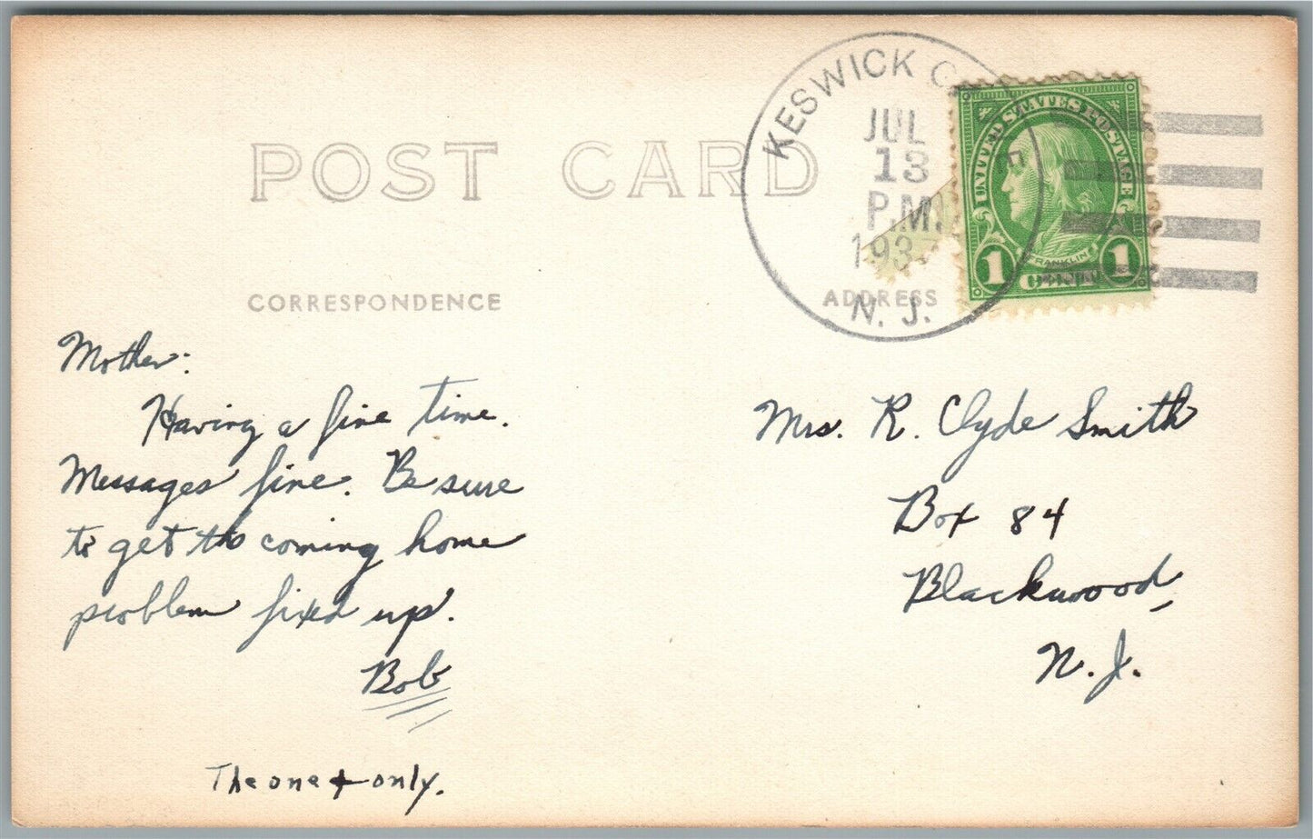 KESWICK GROVE NJ VINTAGE REAL PHOTO POSTCARD RPPC