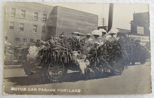 RPPC MOTOR CAR PARADE PORTLAND OREGON ANTIQUE REAL PHOTO POSTCARD flowers