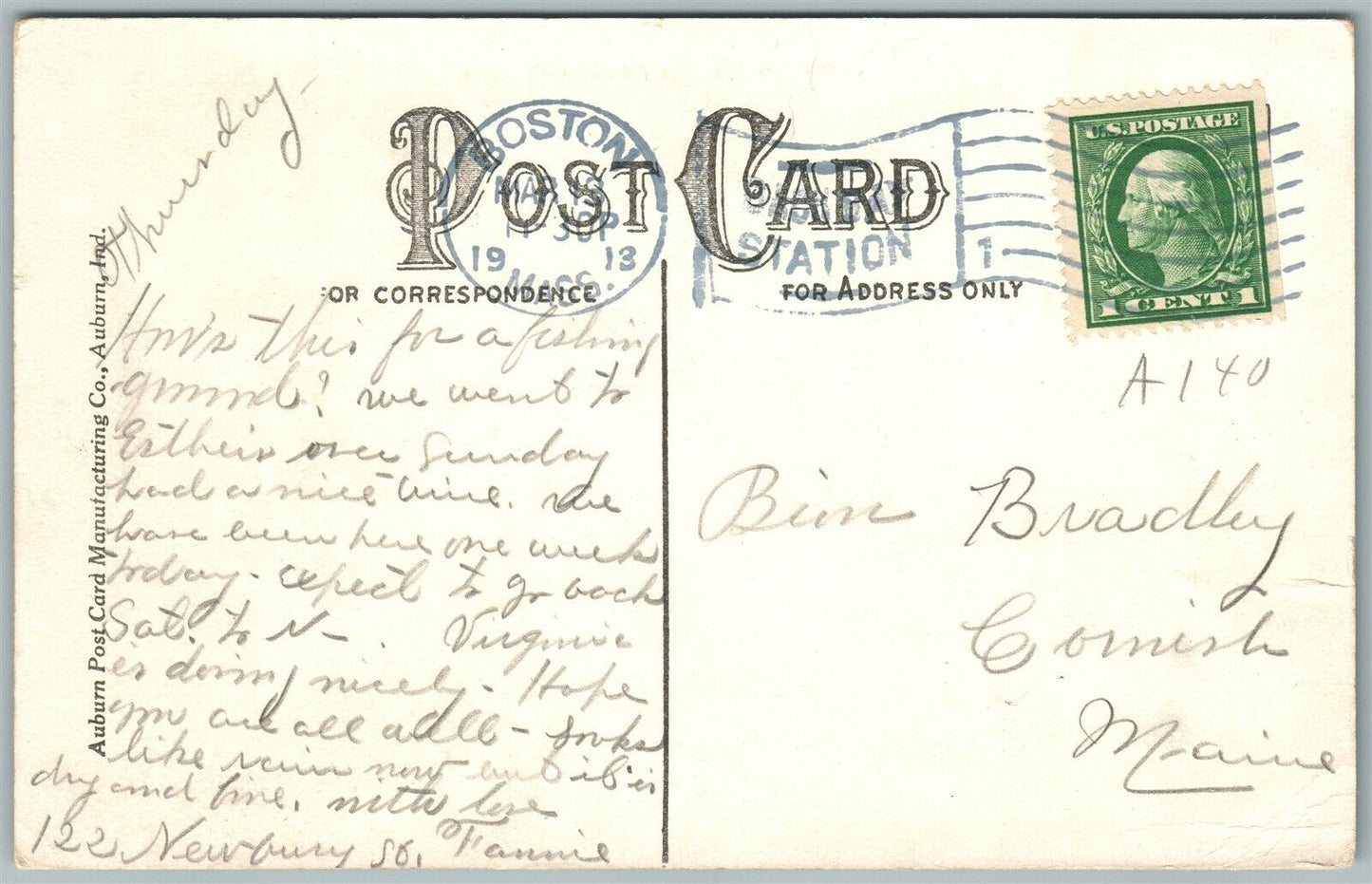 EXAGGERATED FISHING 1913 ANTIQUE POSTCARD