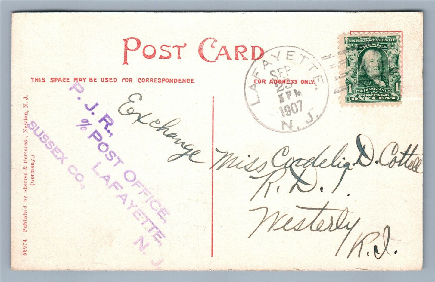 NEWTON NJ METHODIST CHURCH ANTIQUE POSTCARD LAFAYETTE POST OFFICE STAMP