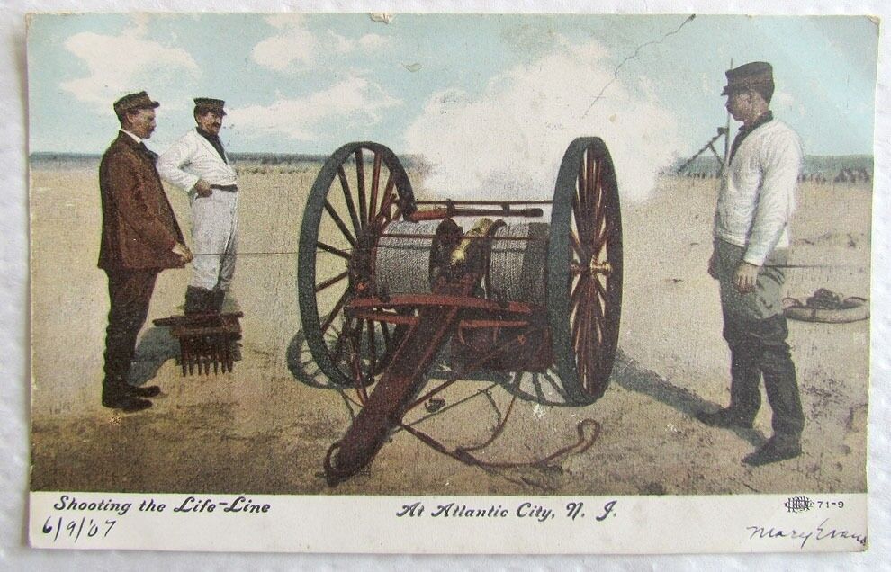 SHOOTING THE LIFE LINE AT ATLANTIC CITY N.J. 1907 ANTIQUE POSTCARD