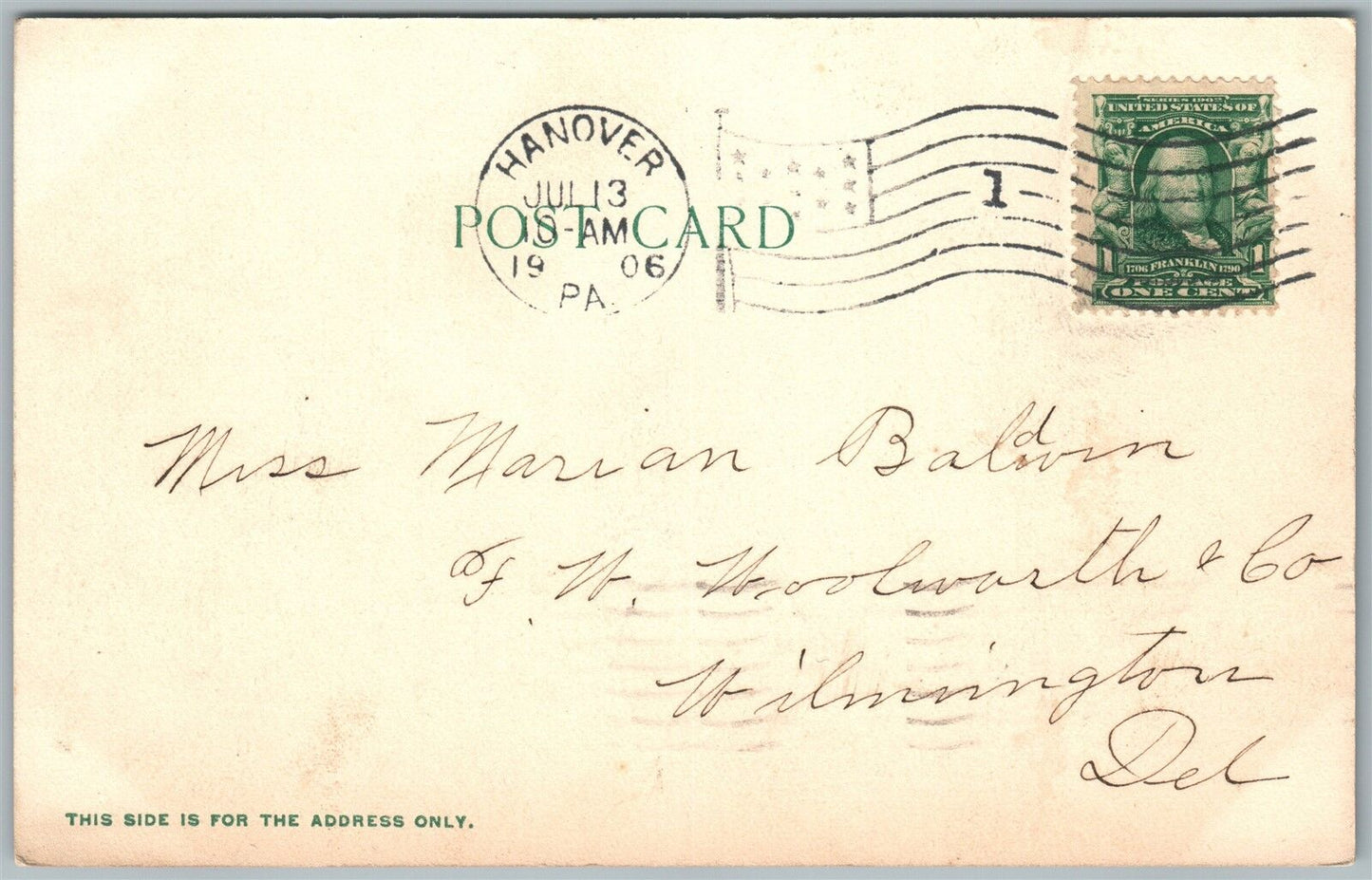 HANOVER PA WIRT PARK 1906 UNDIVIDED ANTIQUE POSTCARD