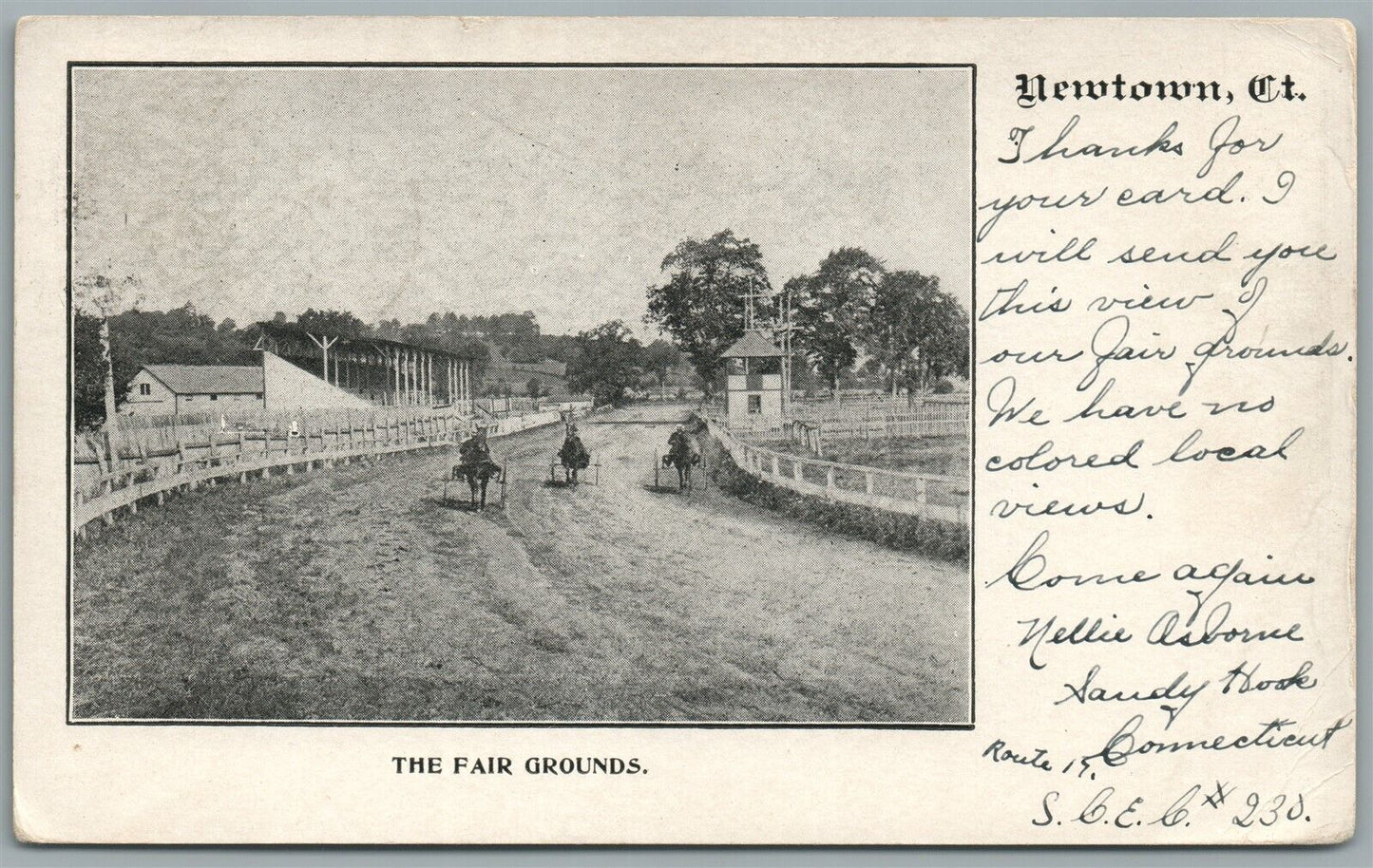 NEWTOWN CT THE FAIR GROUNDS ANTIQUE POSTCARD