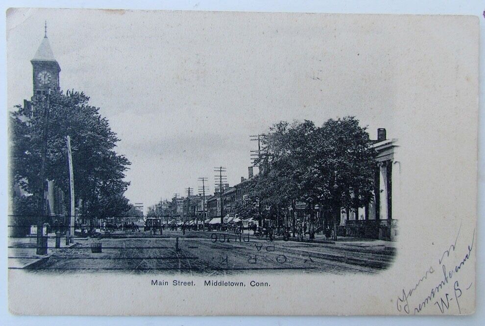 VINTAGE 1906 UNDIVIDED POSTCARD MAIN STREET MIDDLETOWN CONNECTICUT