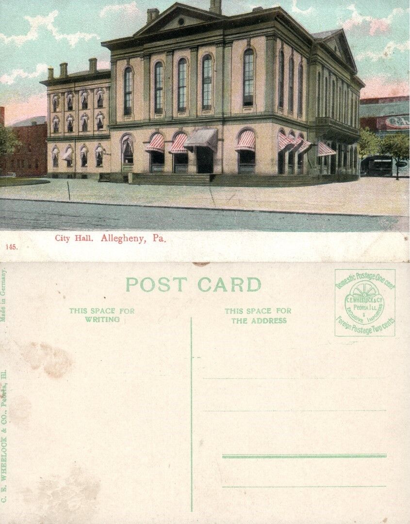 ALLEGHENY PA CITY HALL ANTIQUE POSTCARD