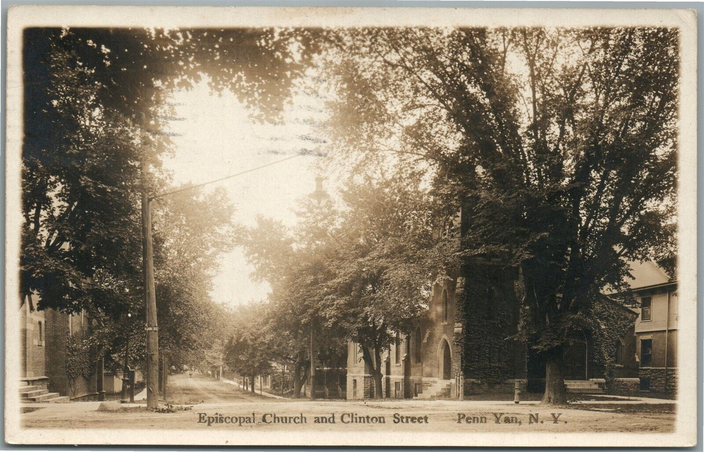 PENN YAN NY EPISCOPAL CHURCH & CLINTON STREET ANTIQUE REAL PHOTO POSTCARD RPPC