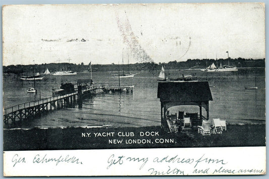 NEW LONDON CT N.Y. YACHT CLUB DOCK ANTIQUE POSTCARD