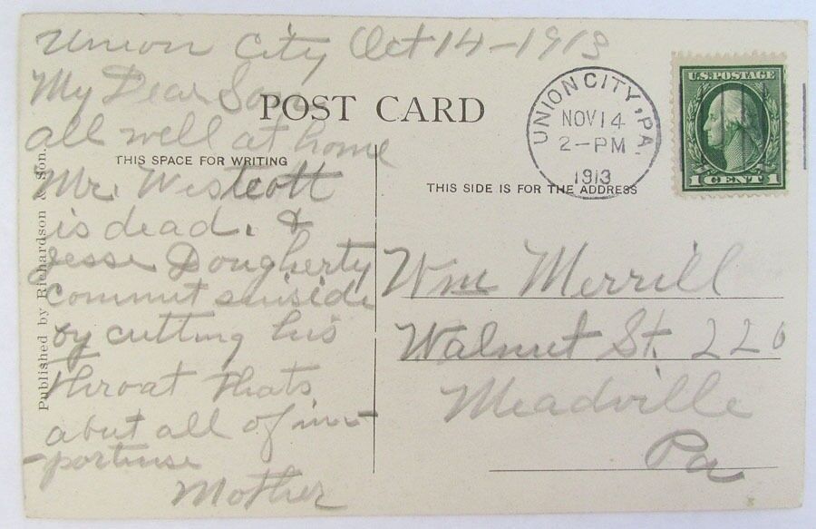 1913 ANTIQUE POSTCARD STANDARD CHAIR CO. UNION CITY PA
