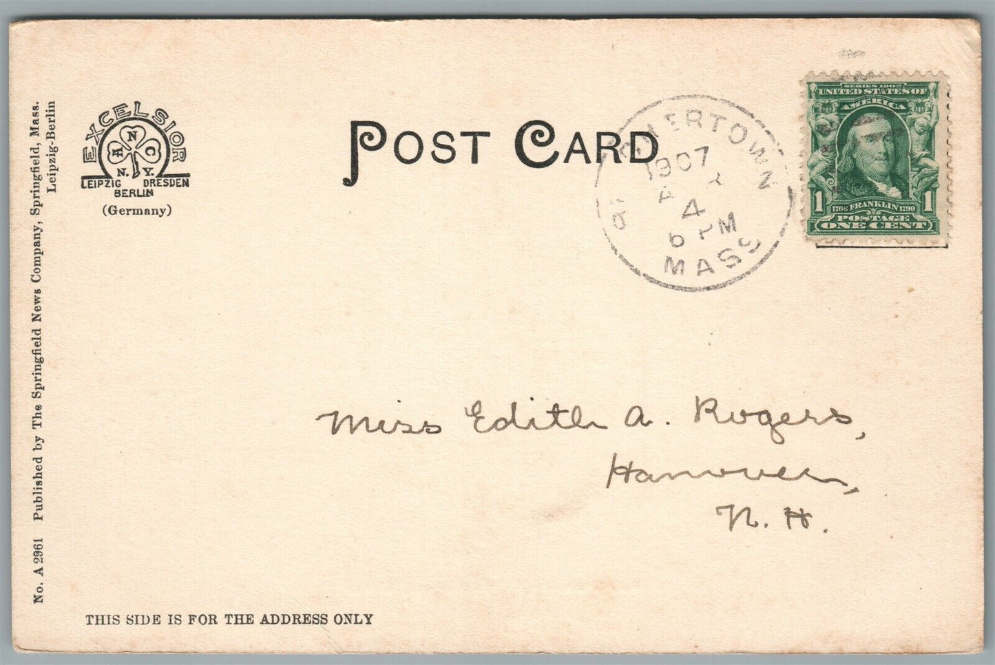 BELCHERTOWN MA PARK VIEW HOTEL ANTIQUE POSTCARD