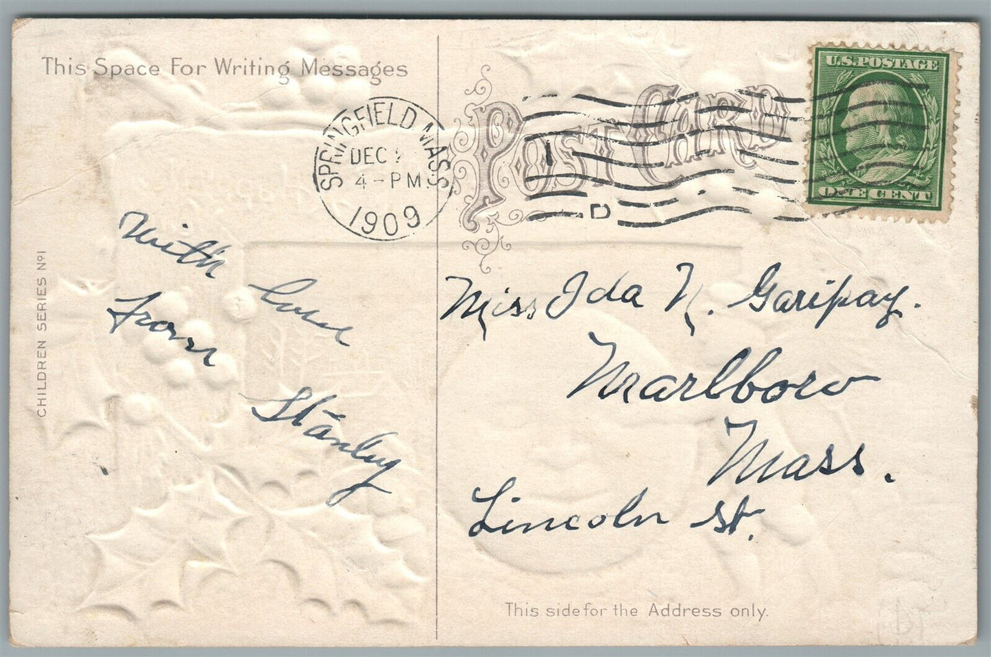 MERRY CHRISTMAS & HAPPY NEW YEAR ANTIQUE POSTCARD