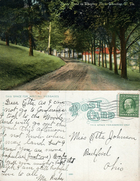 WHEELING PARK W.VA 1911 ANTIQUE POSTCARD