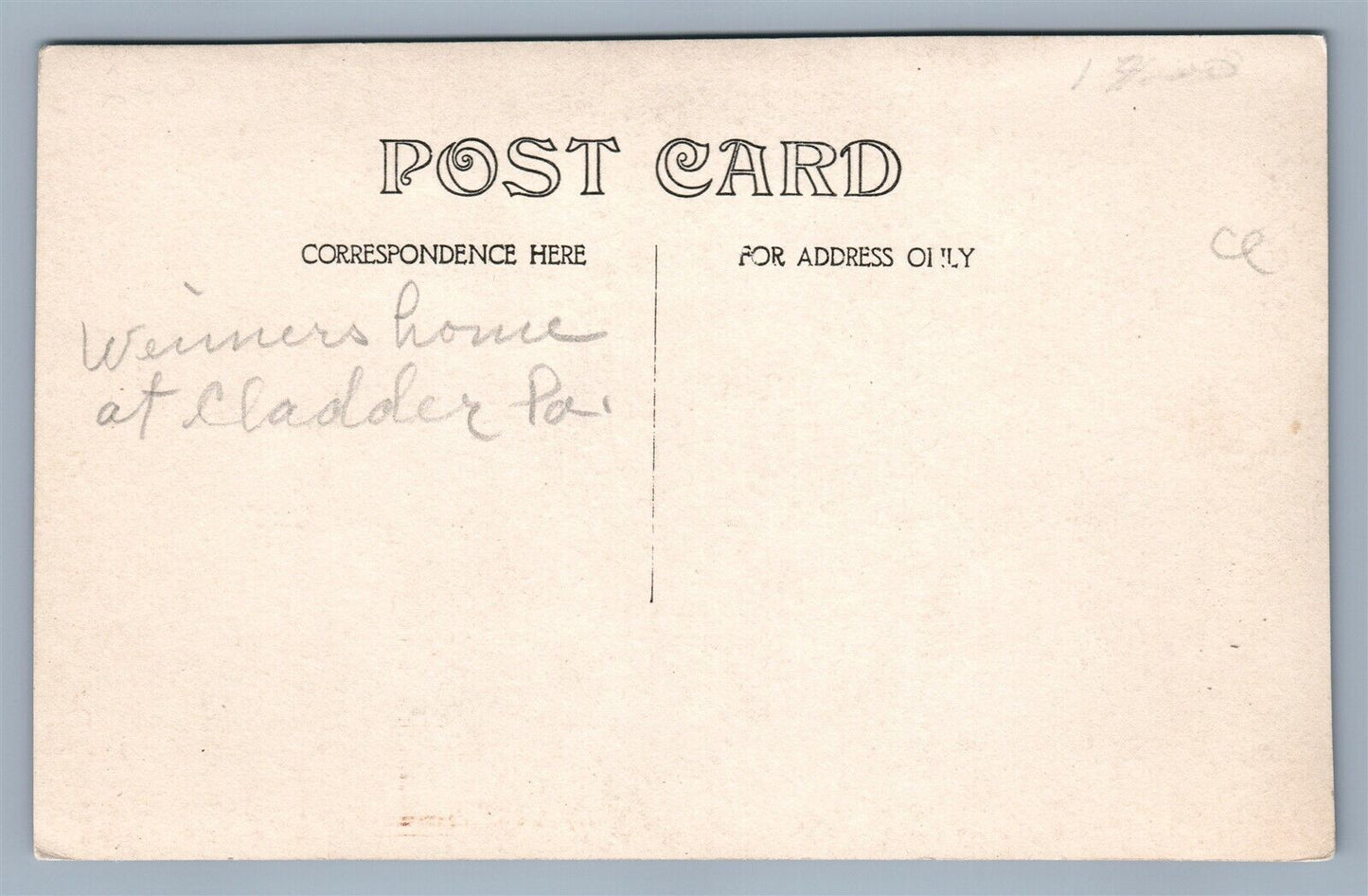 CLADDER PA STREET SCENE ANTIQUE REAL PHOTO POSTCARD RPPC