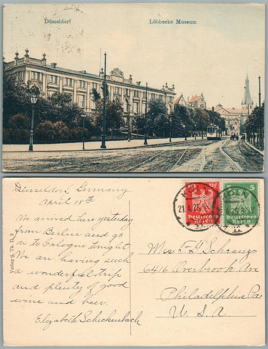 DUSSELDORF GERMANY LOBBECKE MUSEUM 1911 ANTIQUE POSTCARD w/ STAMPS trolley