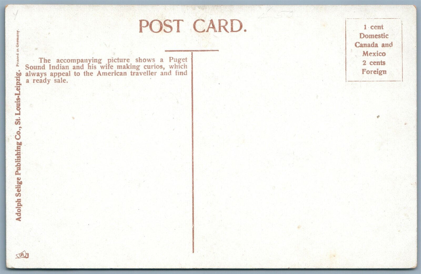 PUGET SOUND INDIANS MAKING CURIOS ANTIQUE POSTCARD