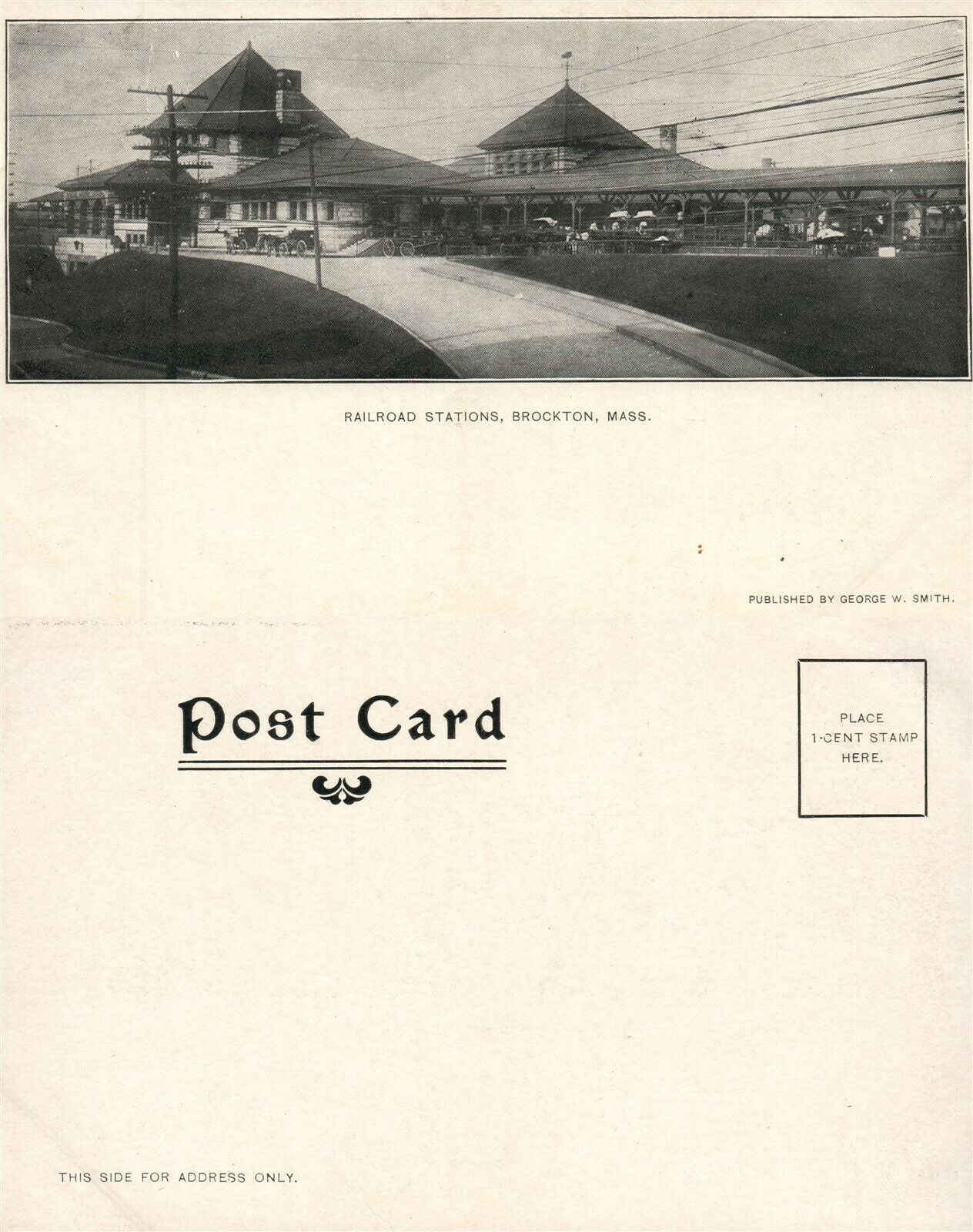 BROCKTON MA RAILWAY STATION UNDIVIDED ANTIQUE POSTCARD RAILROAD DEPOT