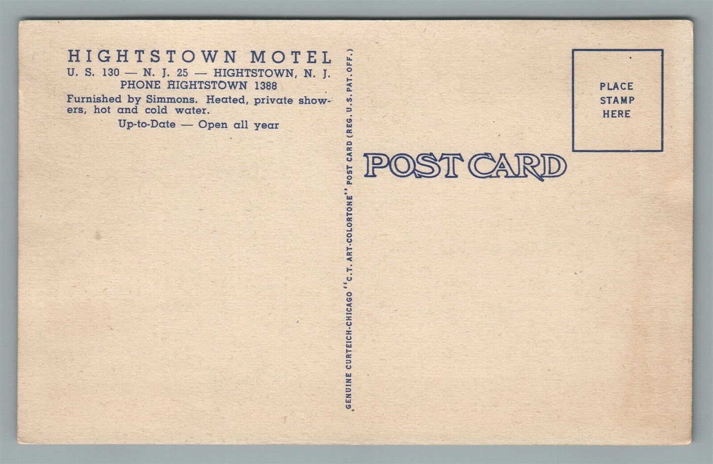 HIGHTSTOWN MOTEL NJ VINTAGE POSTCARD