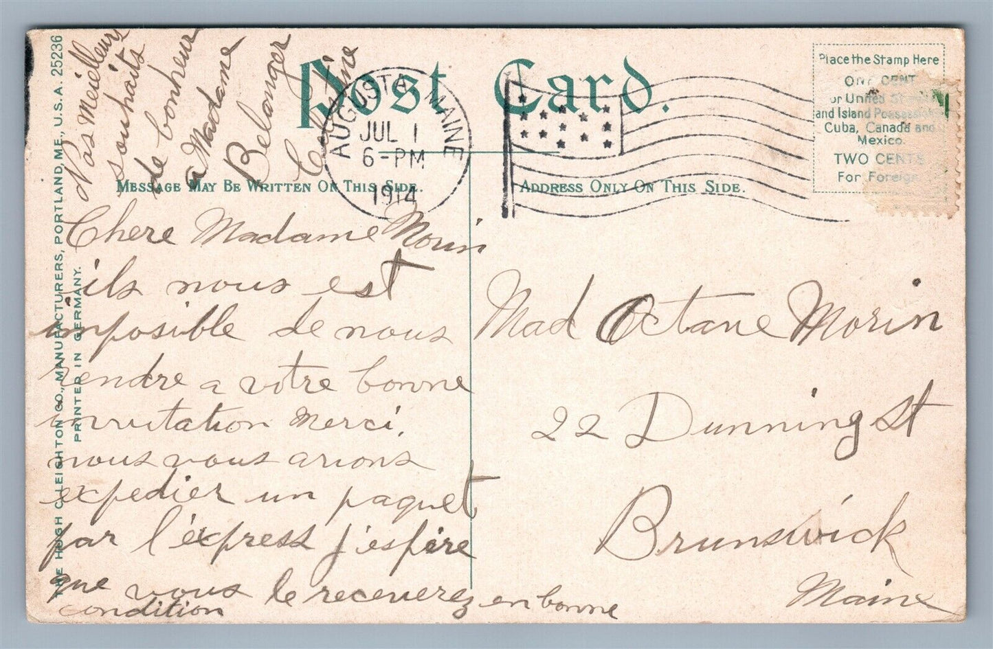 TOGUS ME AVENUE 1914 ANTIQUE POSTCARD