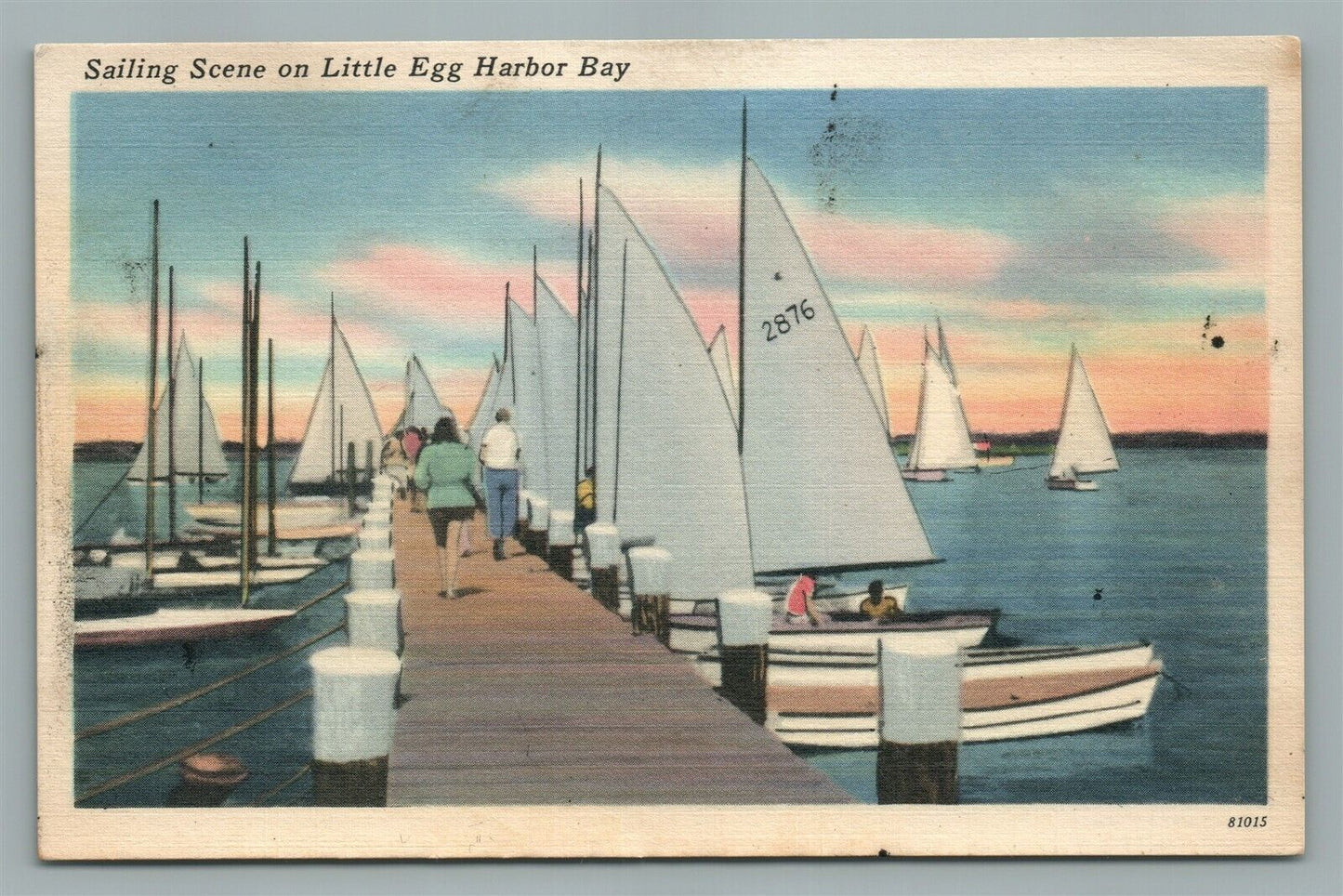 LITTLE EGG HARBOR BAY NJ SAILING SCENE VINTAGE POSTCARD