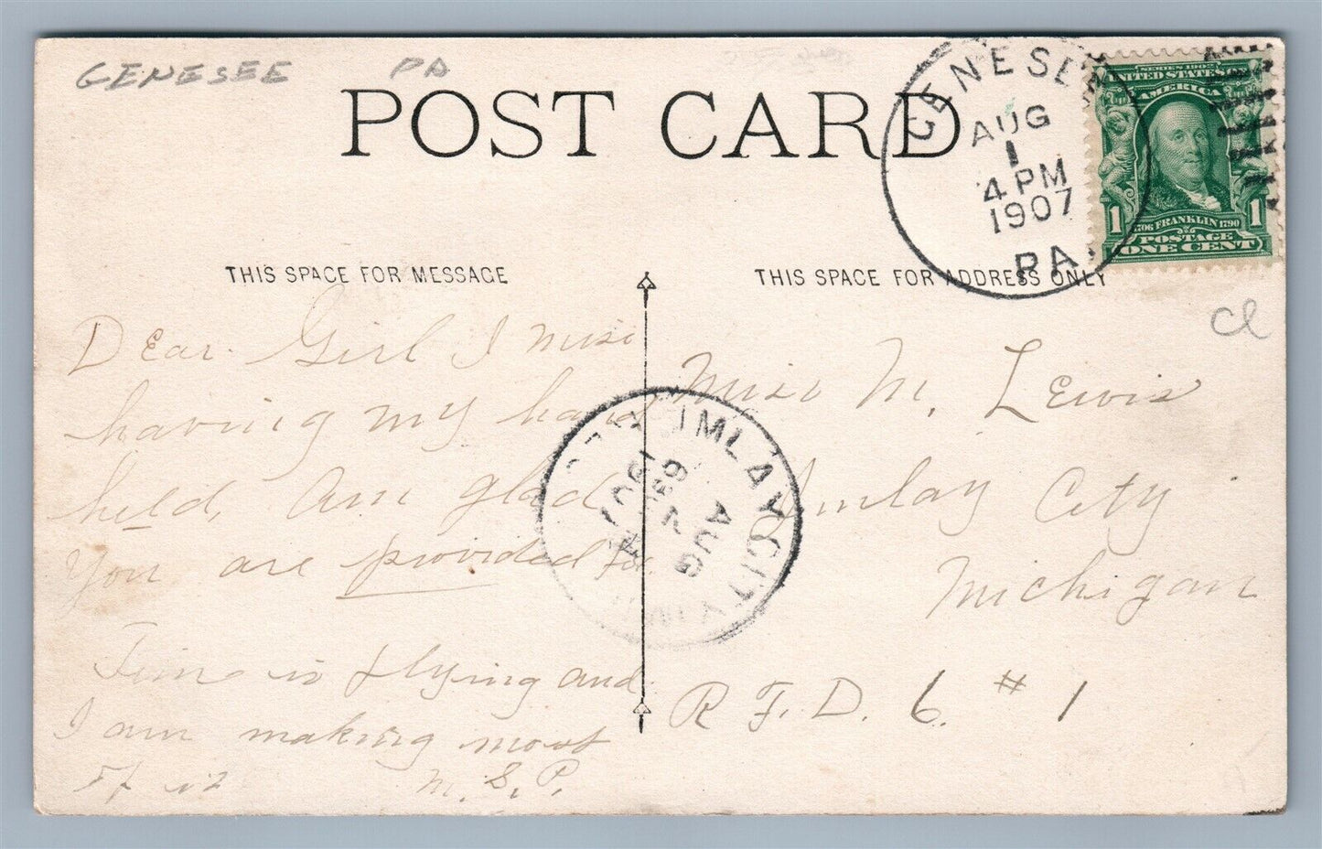 GENESEE PA PANORAMA 1907 ANTIQUE REAL PHOTO POSTCARD RPPC