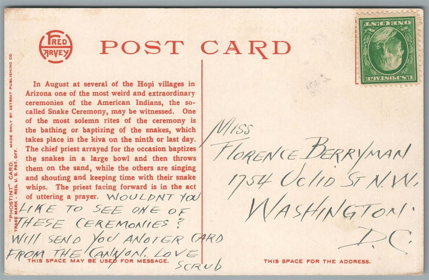 NATIVE AMERICAN HOPI KIVA SNAKES VINTAGE POSTCARD