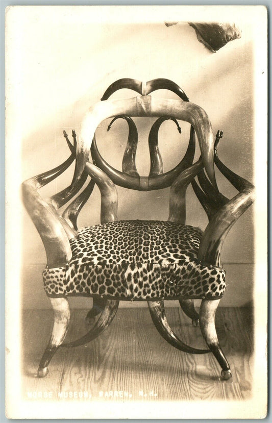MORSE MUSEUM WARREN N.H. BUFFALO HORN CHAIR ANTIQUE REAL PHOTO POSTCARD RPPC