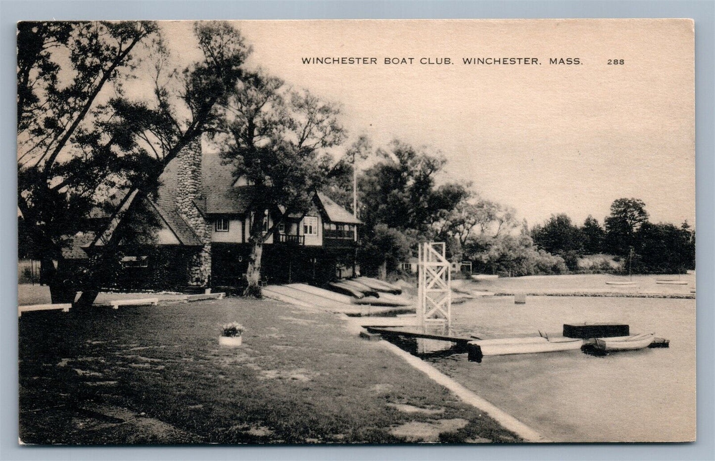 WINCHESTER MA BOAT CLUB VINTAGE POSTCARD