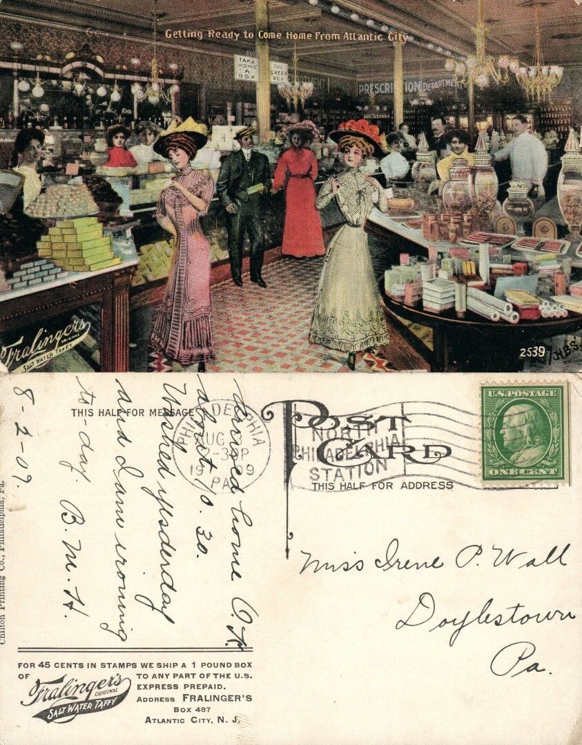 ATLANTIC CITY N.J. 1909 ANTIQUE POSTCARD
