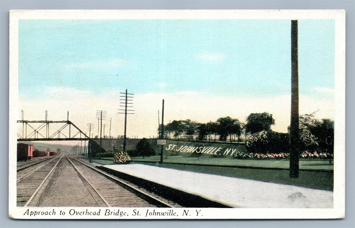 ST.JOHNSVILLE NY OVERHEAD BRIDGE ANTIQUE POSTCARD
