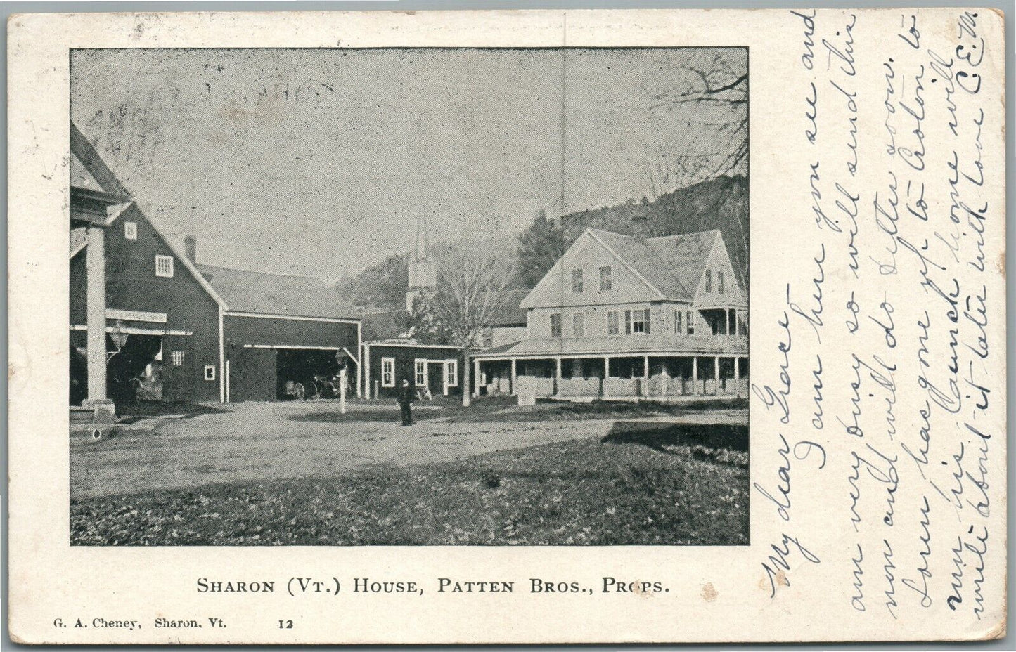 SHARON VT HOUSE PATTEN BROTHERS PROPS. ANTIQUE POSTCARD